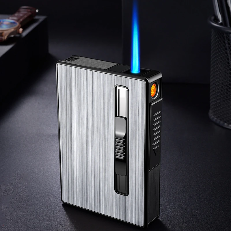 Metal Cigarette Case for Men, Automatic Cigarette Box, Cigarette Capacity Mount Lighter, Nice Gift, Drop Shipping, 20Pcs