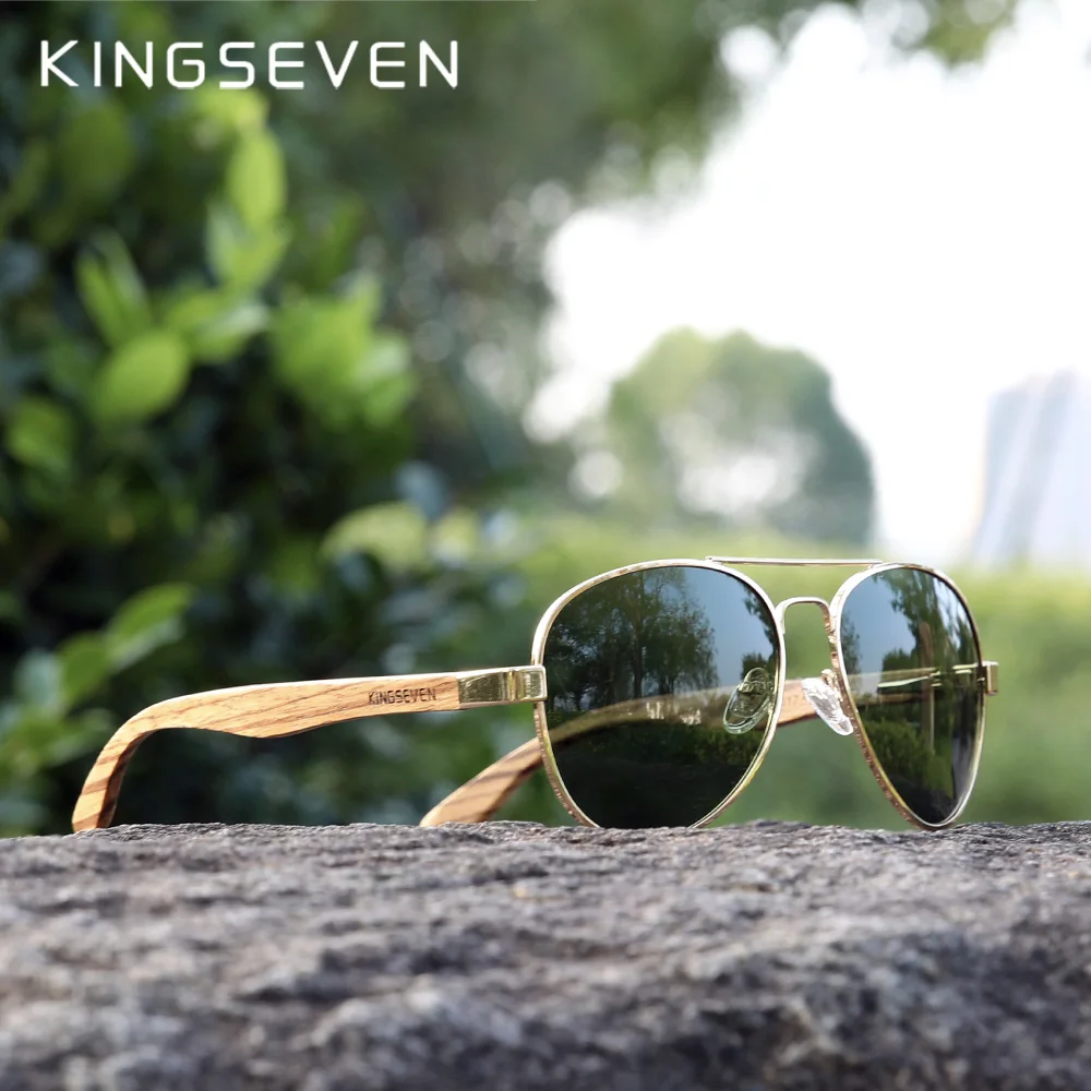 KINGSEVEN 2023 New Handmade Wood Sunglasses Polarized Men\'s Glasses UV400 Protection Mirror Eyewear Wooden Temples Oculos Z5518