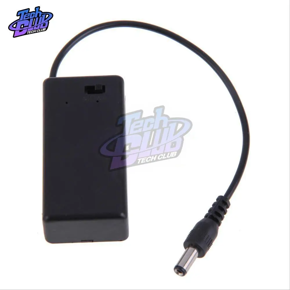 Custodia portabatteria 9V PP3 con interruttore ON/OFF con cavo metallico coperchio portatile per batteria + spina DC 2.1mm