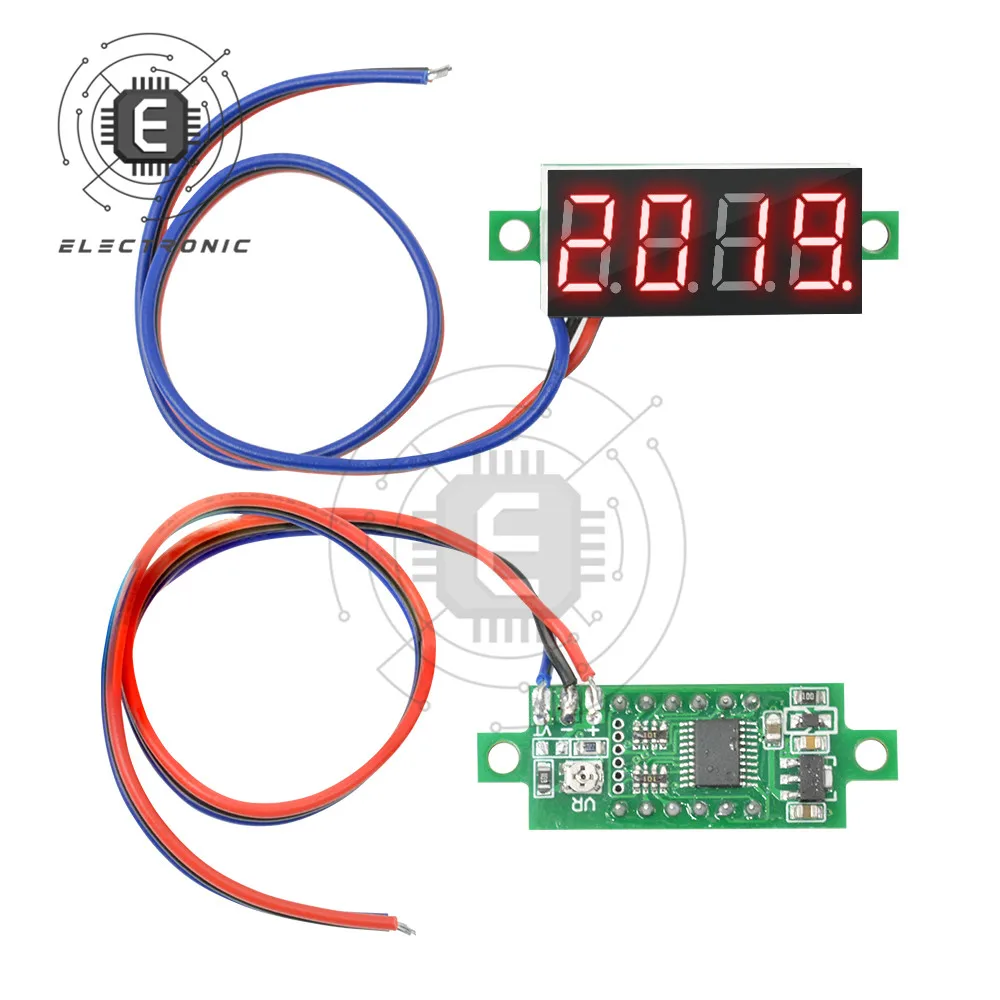 Instrumen Pengukuran Penguji Tegangan 0.36 Inci Tampilan Digital LCD 3 Kawat 4 Digit Voltmeter 0-100V