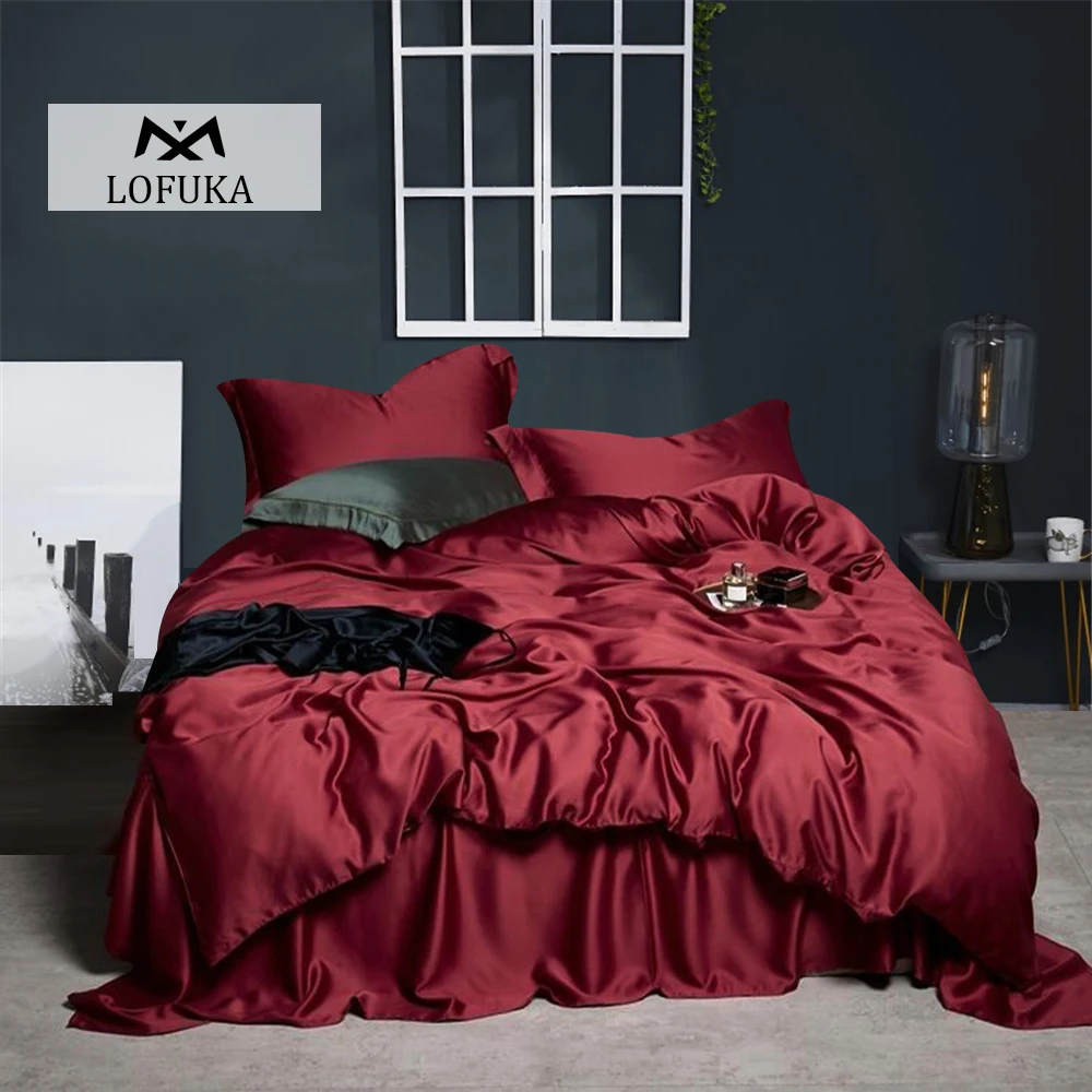 

Lofuka Luxury Women 100% Silk Red Bedding Set 6A Grade Silk Duvet Cover Queen King Flat Sheet Fitted Sheet Pillowcase For Sleep