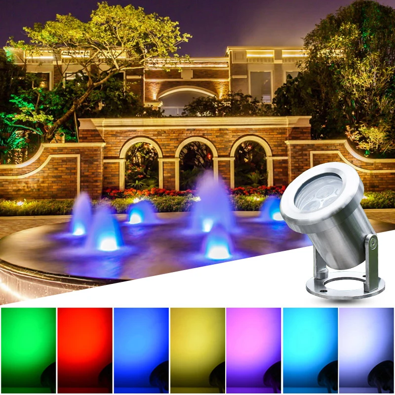 5pcs/lot LED underwater light spotlight ip68 waterproof stainless steel pool light 3w RGB changeable fountain lights pond lights