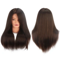 Cabeza de maniquí para peluquería, cabello humano 100% Real de 18 pulgadas, marrón, pelo largo para práctica de peinado