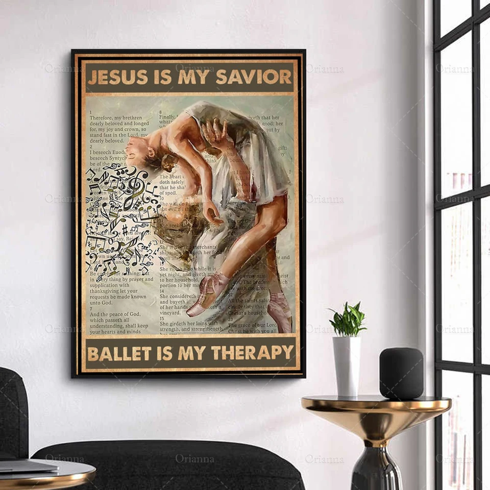 Jesus Is My Savior Ballet Is My Therapy Poster, Couple Dancing Art Print,  Music Notes Canvas, Music Lover Christmas Art Gift