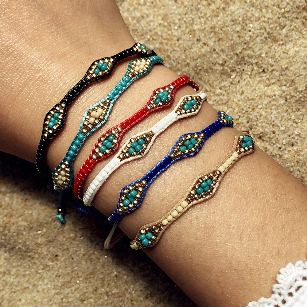 Women Pure Handmade Weave Bracelets Adjustable Rope Braided Seed Beads Fashion Summer Boho Wristband Jewelry