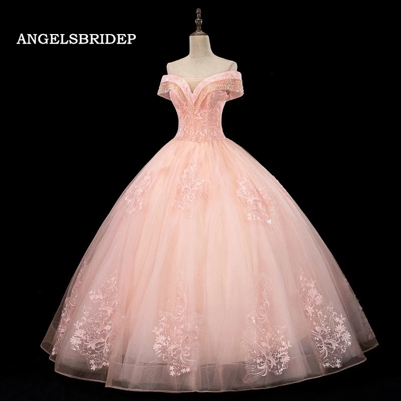 

ANGELSBRIDEP Sweetheart Pink Ball Gown Quinceanera Dresses For 15 Party Formal Applique Tulle Cinderella Birthday Gowns HOT