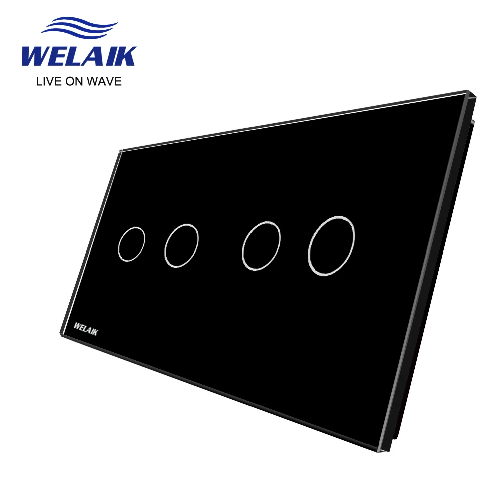 WELAIK  EU 2Frame 151*80mm 2Gang 1Gang LED Light Wall Touch Switch White Crystal Tempered Glass Panel Only DIY Parts  A2922W1