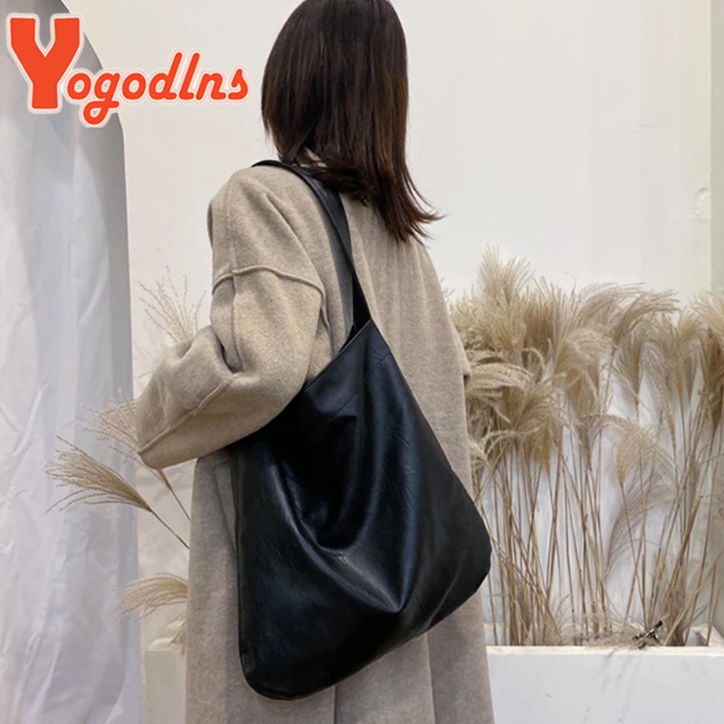 Yogodlns Vintage Women Tote Bag Large Capacity Shoulder Bag Soft PU Leather Handbag and Purse Designer Lady Armpit Bag Purse sac