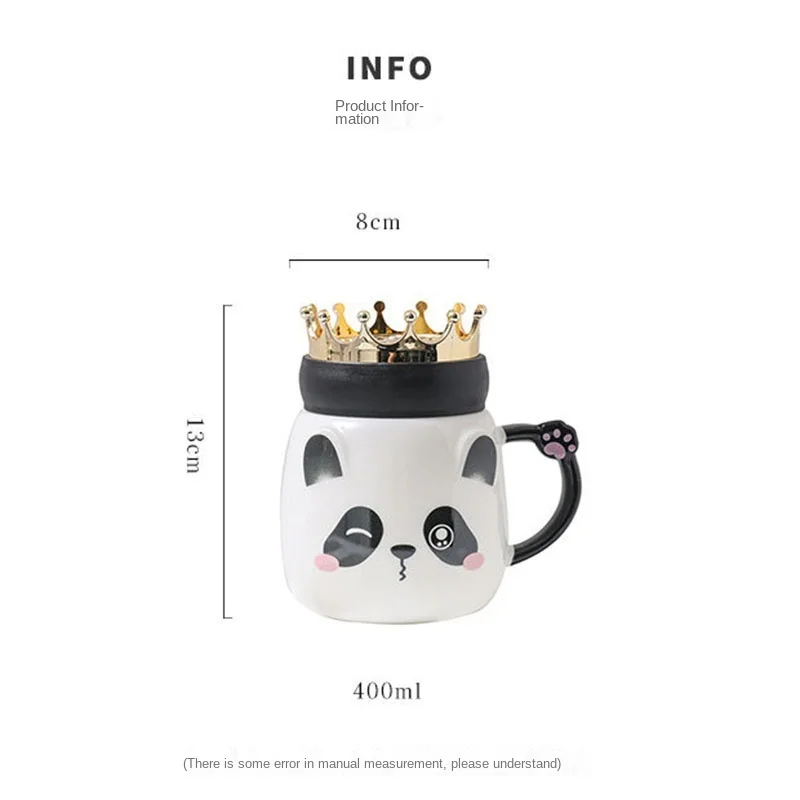 Cute Cartoon Panda Crown Ceramic Mug with Lid Thermos Mug with Handle Coffee Cup Creative Custom Gift Thermos Bottle