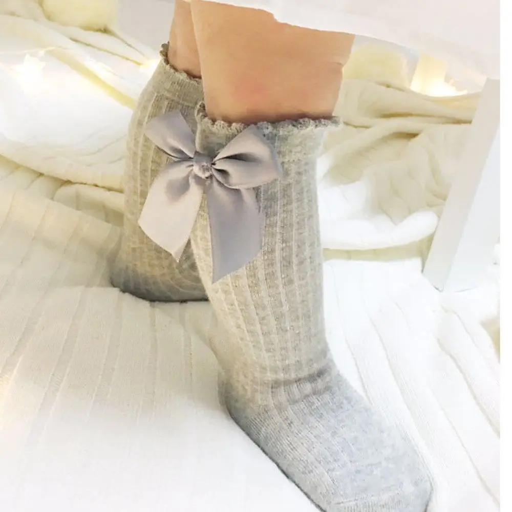 Baby Girl Knee High Bows Princess Socks Long Tube Booties Striped Cotton Socks