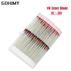 Diode Zener DO-41, 3V, 3V3, 3V6, 3V9, 4V7, 5V1, 5V6, 6V2, 6V8, 7V5, 8V2, 9V1, 10V, 11V, 12V, 13V, 15V, 16V, 18V, 20V, 28V, 1W, 100 pièces 1N4742A 1N4728A