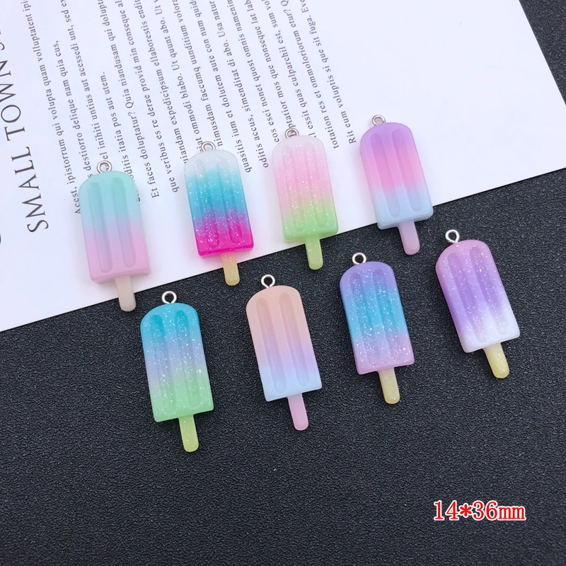 10pcs Gradient Color Ice Cream Charms Popsicle Pendants for DIY Earring Keychain Scrapbooking Necklace Making