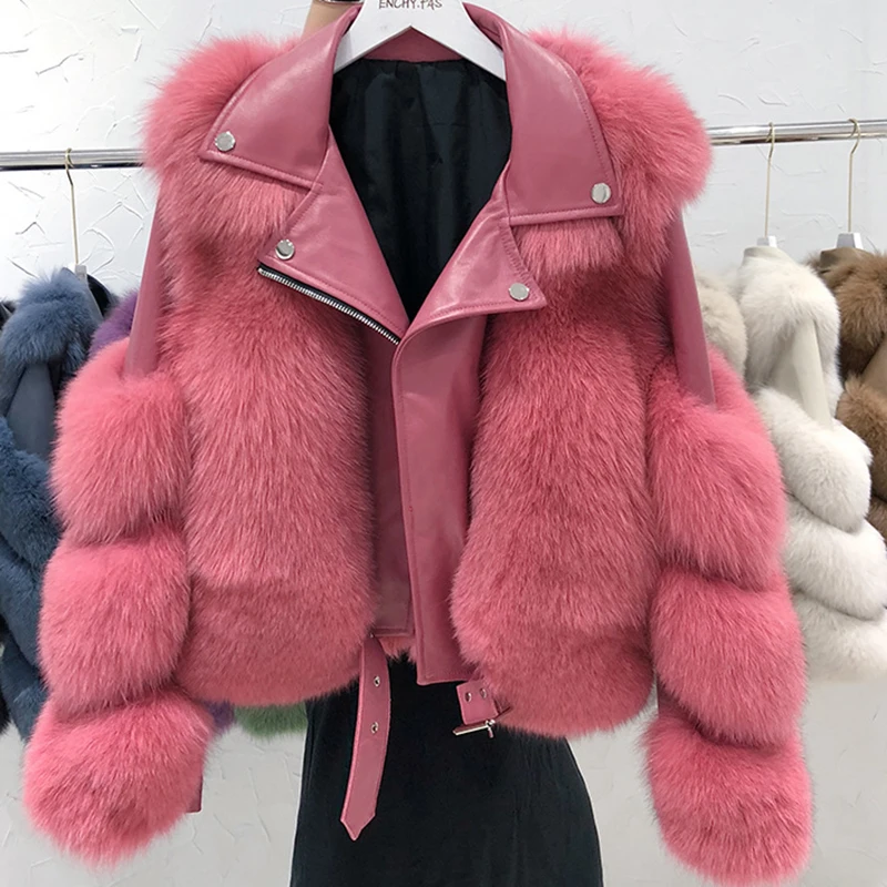 Real Fur Jackets Women Autumn Winter Genuine Leather Coat 100% Natural Fox Fur Jacket Sheepskin Moto Style Clothes Fashion 2022