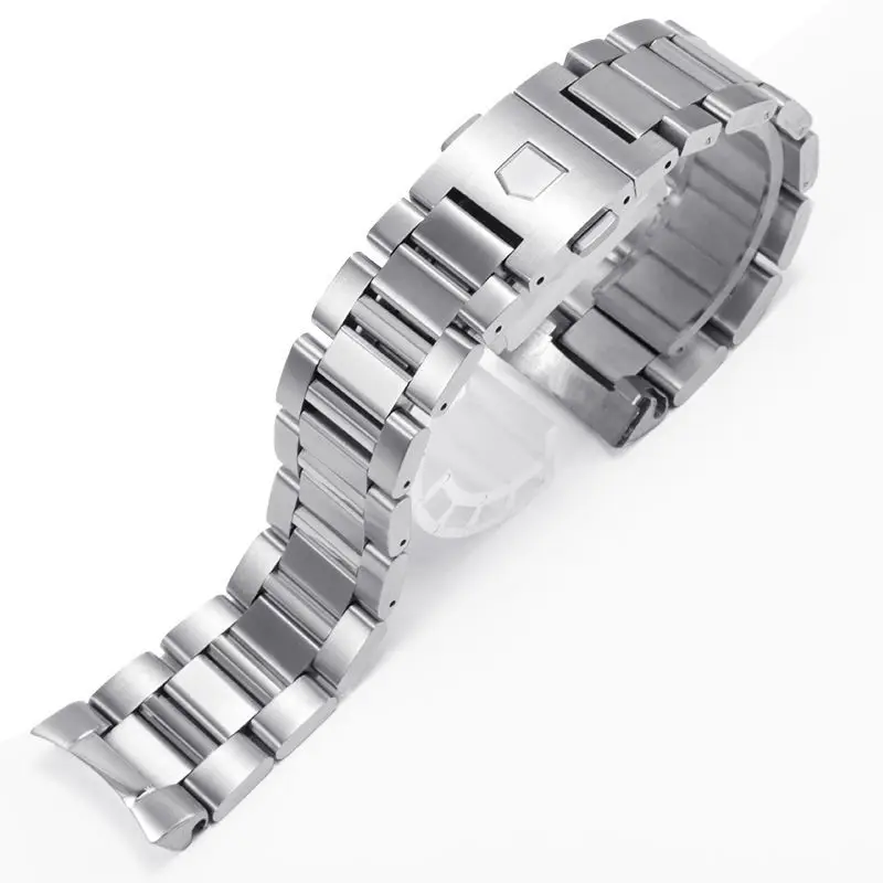 High Quality silver black Stainless steel Watchband Bracelets Curved end Solid Link 22mm for TAG heuer steel watch men straps