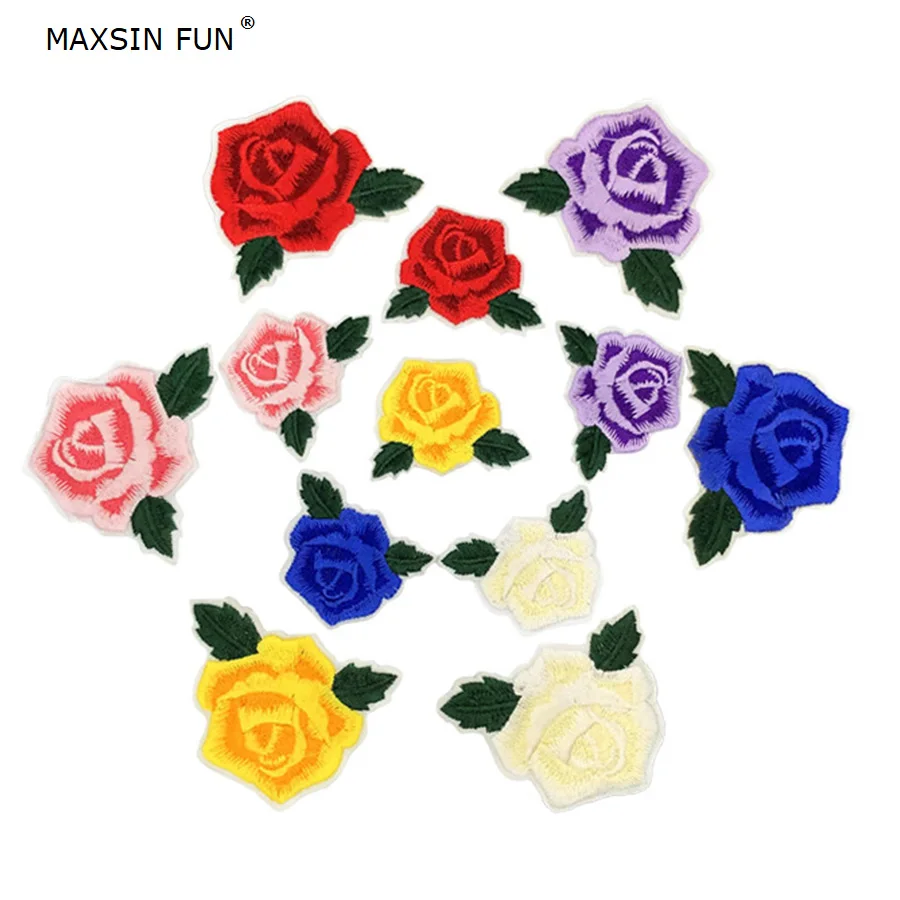 10PCS Cheap Embroidered Iron On Patches For Clothing Applique Jeans DIY Accessories Cute Rose Flower Stickers