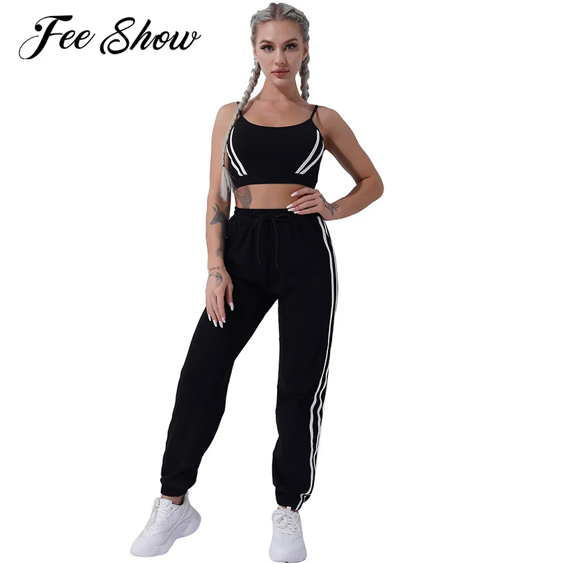 

2Pcs Women Tracksuit Casual Running Sets Workout Outfits Sportswear Adjustable Strap Pads Bra High Waist Jogger Pants Sport Suit