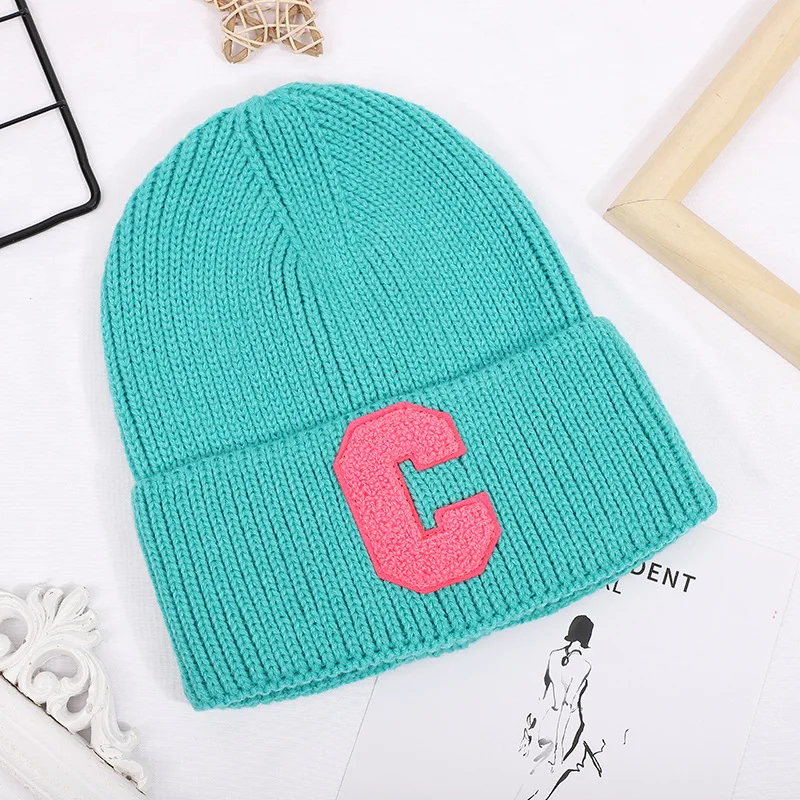 Women Winter thick warm C letter Embroidery knit hat Men\'s hat Beanie cap Hip hop Ski Skullies Bone Gorras