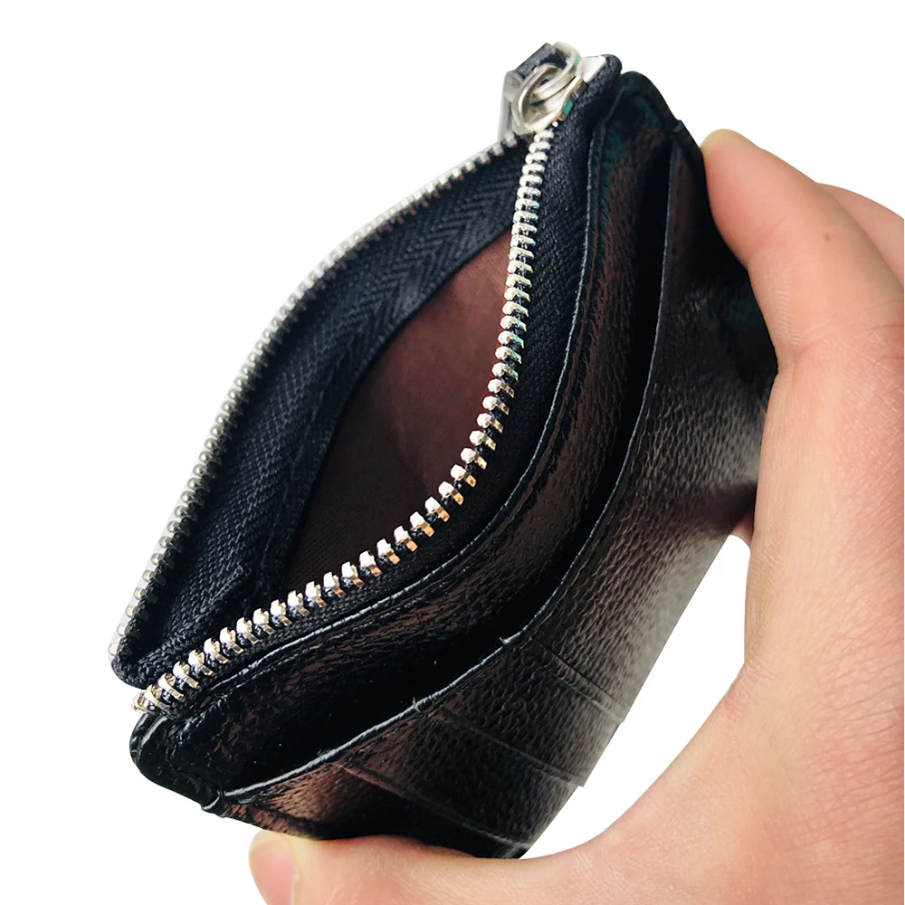 Multi-purpose Card Wallet Men Black Lichee Pattern Leather Bank Credit Card Bag Unisex Small Zipper Coin Purse ID Card Holders