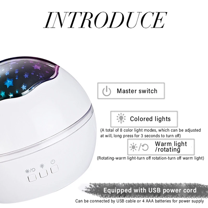 Star Projector Night Light LED Galaxy Projector USB Children's Bedroom Colorful Lamp Rotating Stars And Moon Bedside Lamp