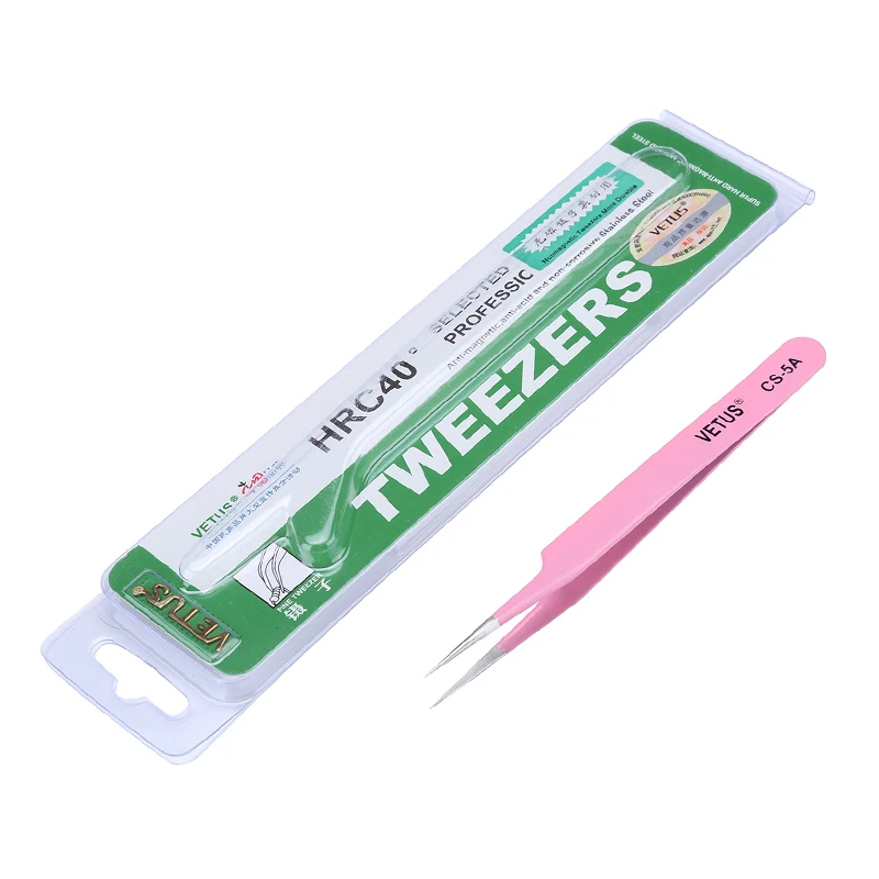 Stainless Steel VETUS Tweezers Pink Colors CS-5A CS-11 CS-12 CS-15 Precision Tweezers Forceps Repair Tools