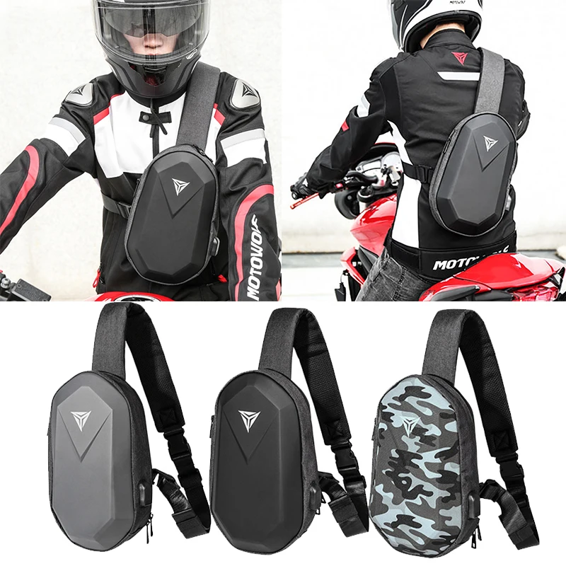 MOTOWOLF Polyhedron PU Backpack USB Bag Waterproof Leisure Sports Chest Pack Bags Men Women Travel Camping Motorcycle bag