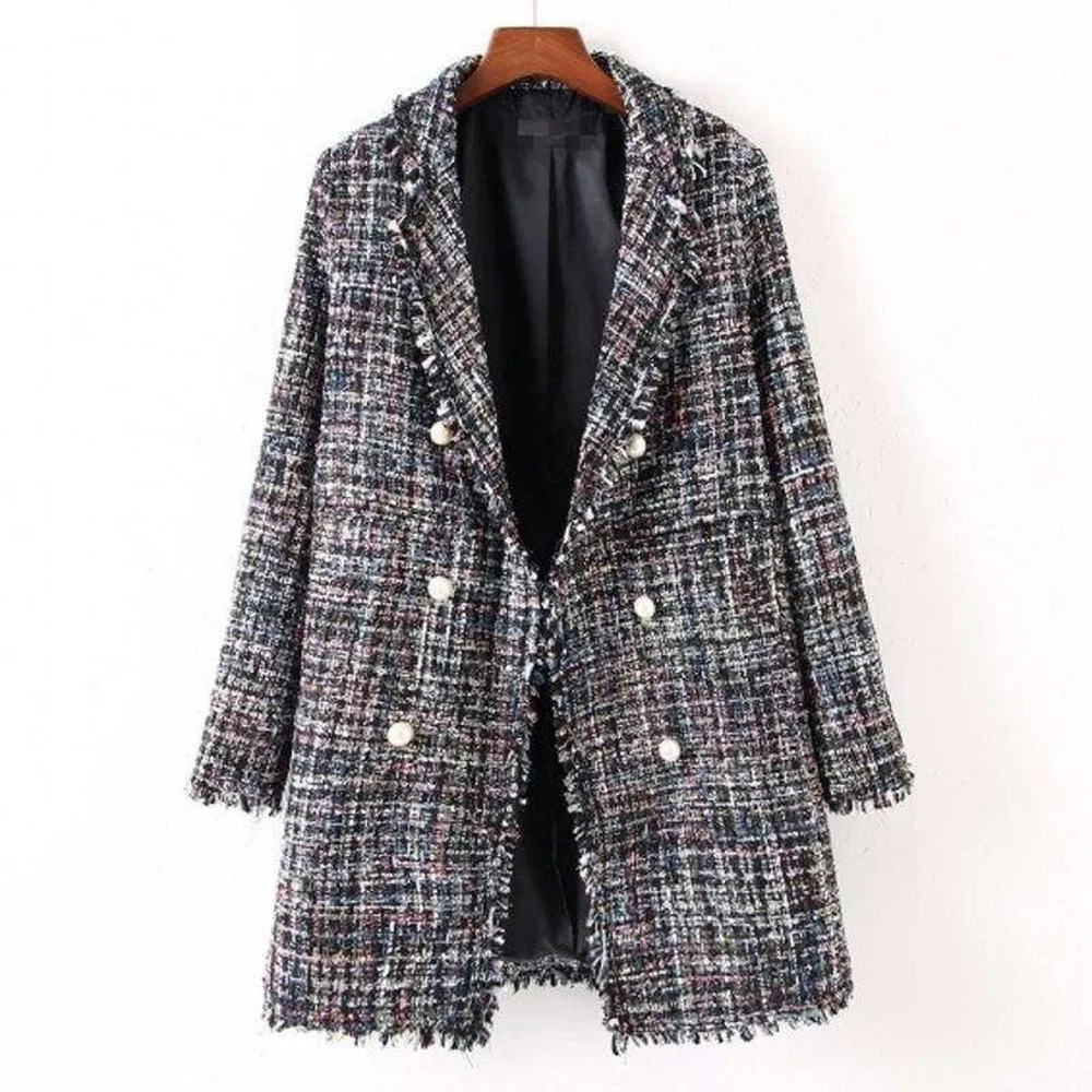 Primavera autunno nuovo stile 2023 piccola fragranza vento temperamento Plaid Tweed giacca donna di media lunghezza tutto-fiammifero cappotto di