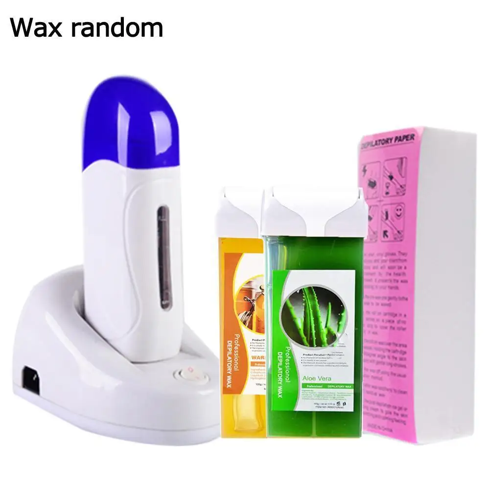 Hair Remover Kit Professional Roller Depilatory Wax Heater Machine Set Roll-On Waxing Paper Handheld Body Hair Epilator