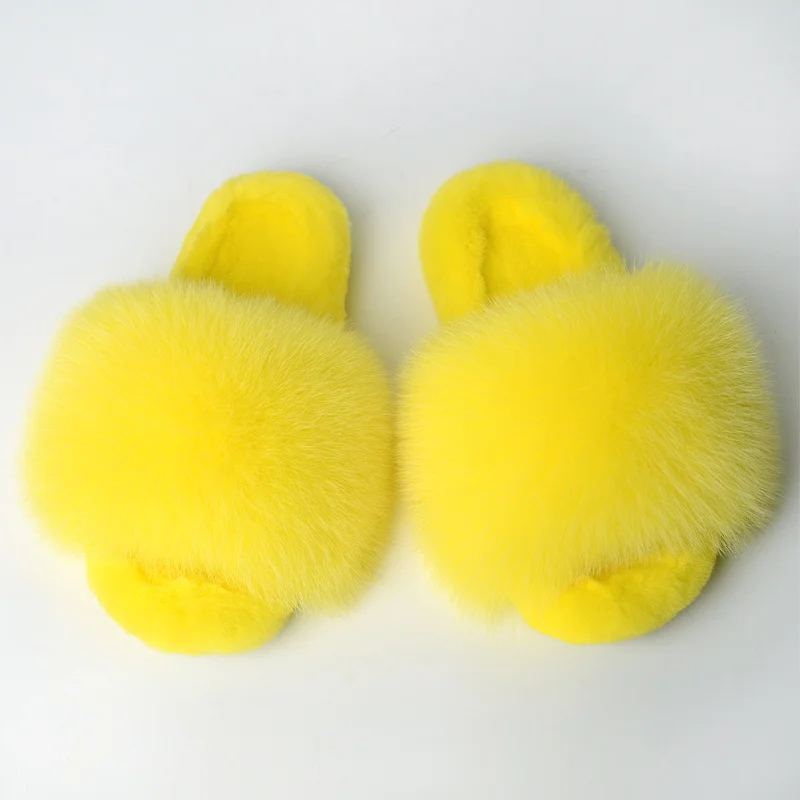 Summer Real Fox Fur Slippers,Cute And Soft Women\'s Shoes, Household Sandals,Warm Fur Flip-Flops,Fluffy Indoor Shoes ,Fur Sandals