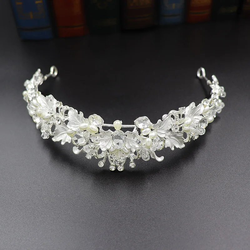 Enamel Leaf Tiara Headbands Luxury Painted Flower Crystal Crown Bride Hair Jewelry Accessories for Women Wedding Hair Ornaments