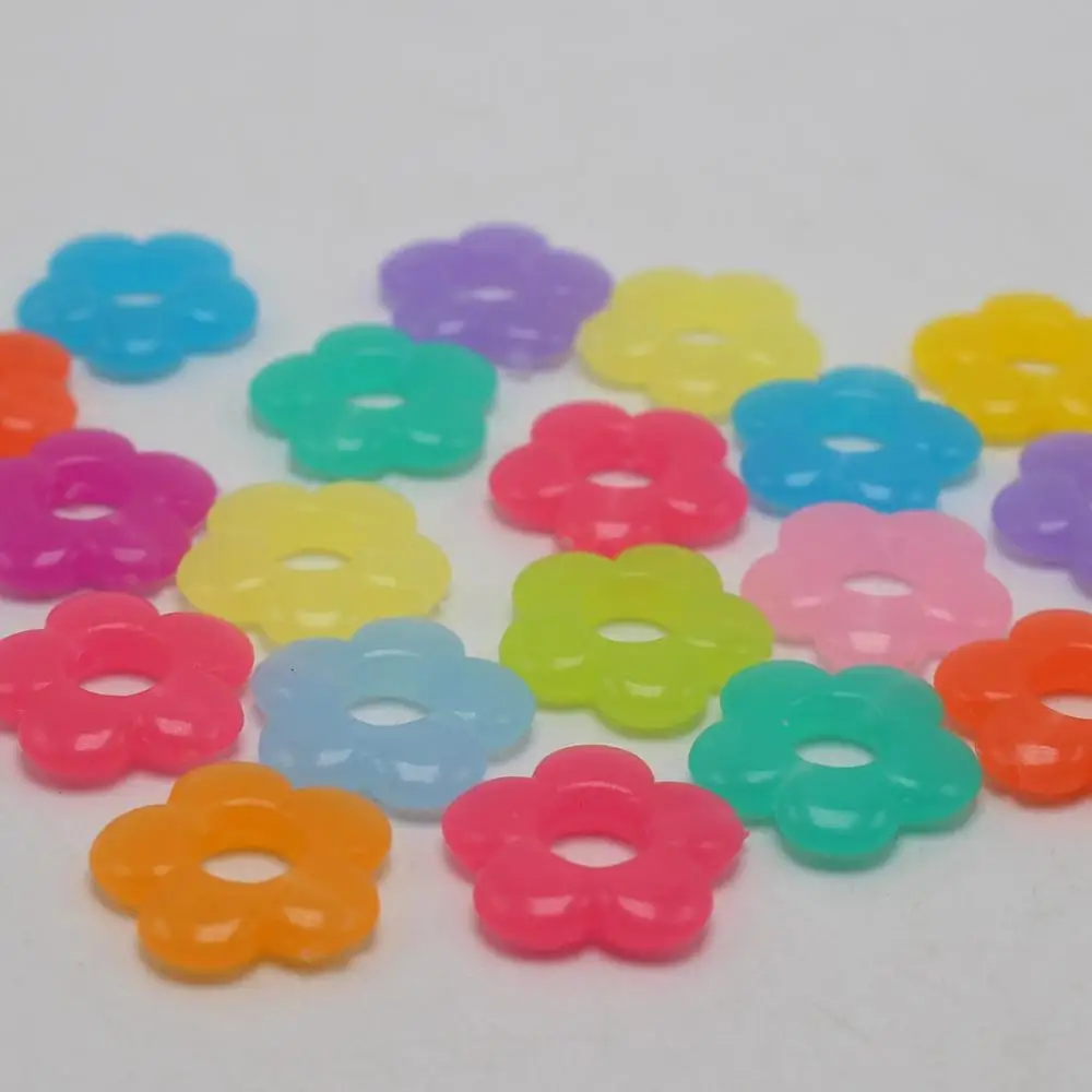 100 Mixed Jelly Color Acrylic Hollow Flower Donut Charm Beads 20mm Kids Crafts