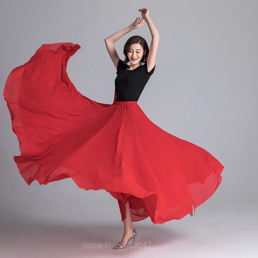 720Degree Flamenco Gypsy Skirt 8Colors Spanish Dancing Costume Women Belly Dance Competition Plus Size Big Swing Dress Bullfight