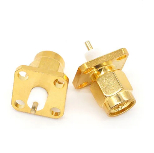 2pcs SMA Male 4 Hole Flange Chassis Panel Mount RF Coaxial straight Connector Adapters