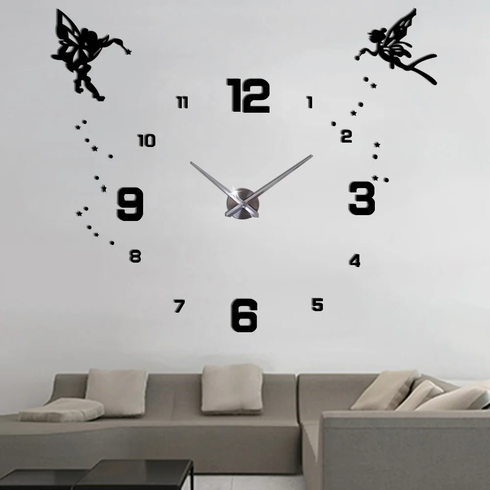 Large 3D Wall Clock Modern Design Silent Mechanism 47 Inch Acrylic Wall Sticker Clock for Kid\'s Room Decor