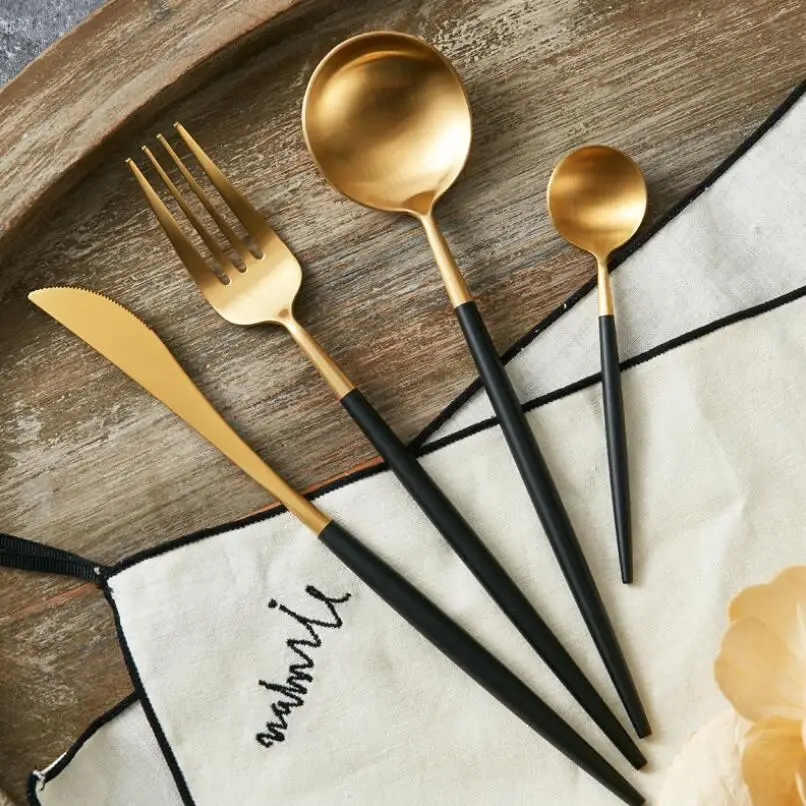 304# Stainless Steel Black Gold Knife Fork Spoon Tableware Set