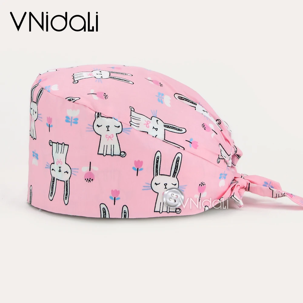 

Cartoon bunny print Cotton scrubs caps gorros quirofano mujer women's pet grooming nursing work hats