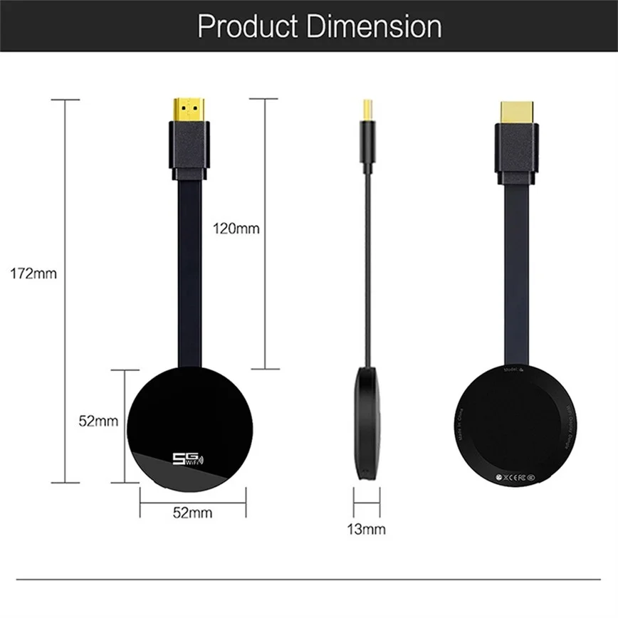 Adaptador inalámbrico compatible con HDMI para TV 5G, Dongle de pantalla WIFI, transmisión de vídeo de proyección de TV móvil HD para IOS y Android