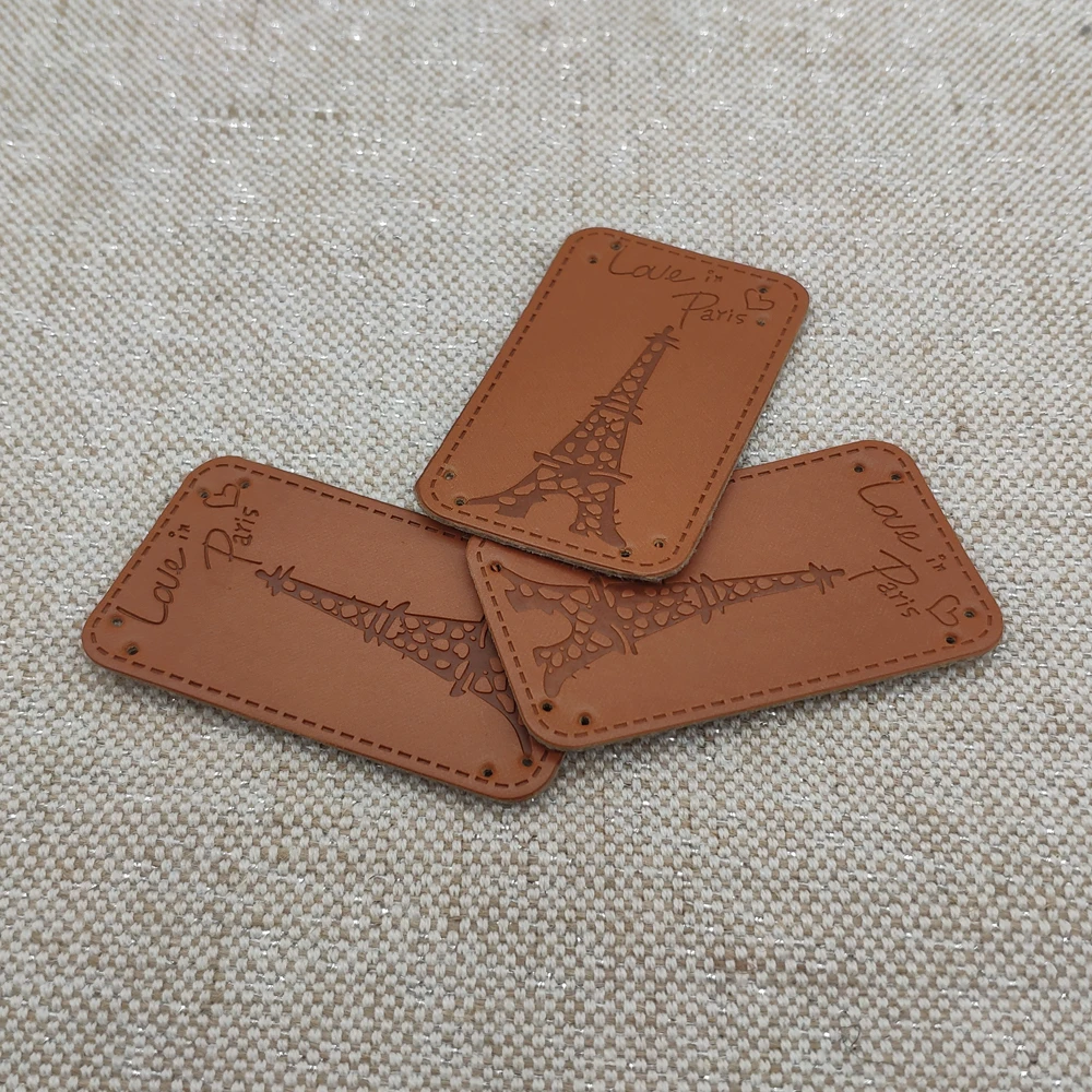 Love Paris Clothing Leather Patches For Clothing Sewing Accessories France Tower Handmade Leather Tags For Handwork Gift