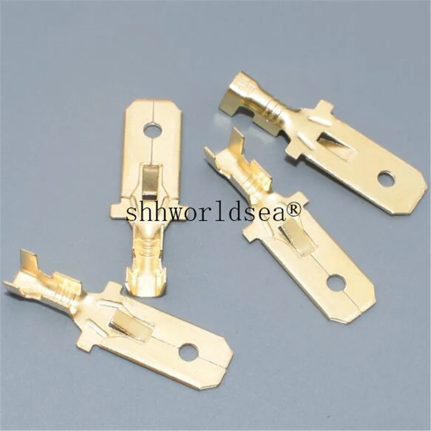 Shhworldsea 7.8mm H4 with thorn Female male Crimp Terminal Connector Gold Brass Silver Car Speaker Electric Wire Connectors