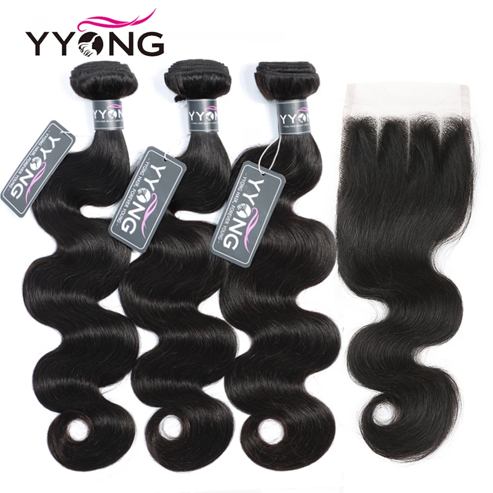 

Yyong Body Wave Bundles With Closure Malaysian Hair 3/4 Bundles With Lace Closure 4x4 Remy Weaves Human Hair Bundle With Closure