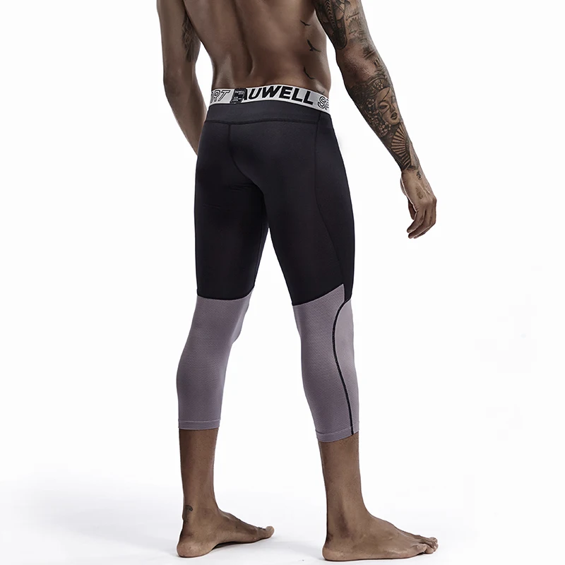 Men Sports Leggings Running Tights Men\'s 3/4 Compression Pants Cycling Tight Basketball Legging Mesh Fitness Elastic Pants