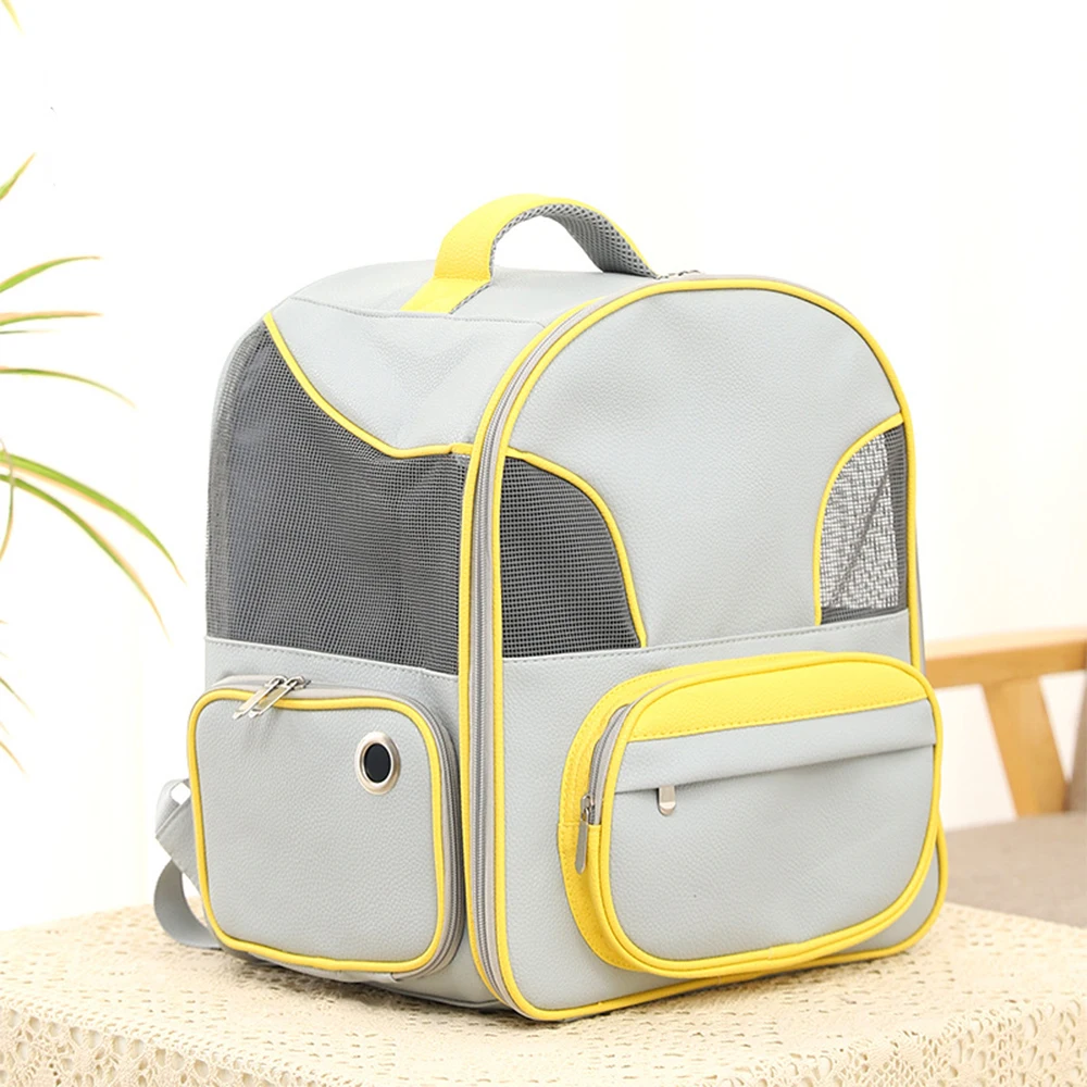 

Pets Carry Backpack Cat Bag Breathable Mesh Pu Backpack Dog Cat Large Capacity Outdoor Travel Carrier Double Shoulders Bag