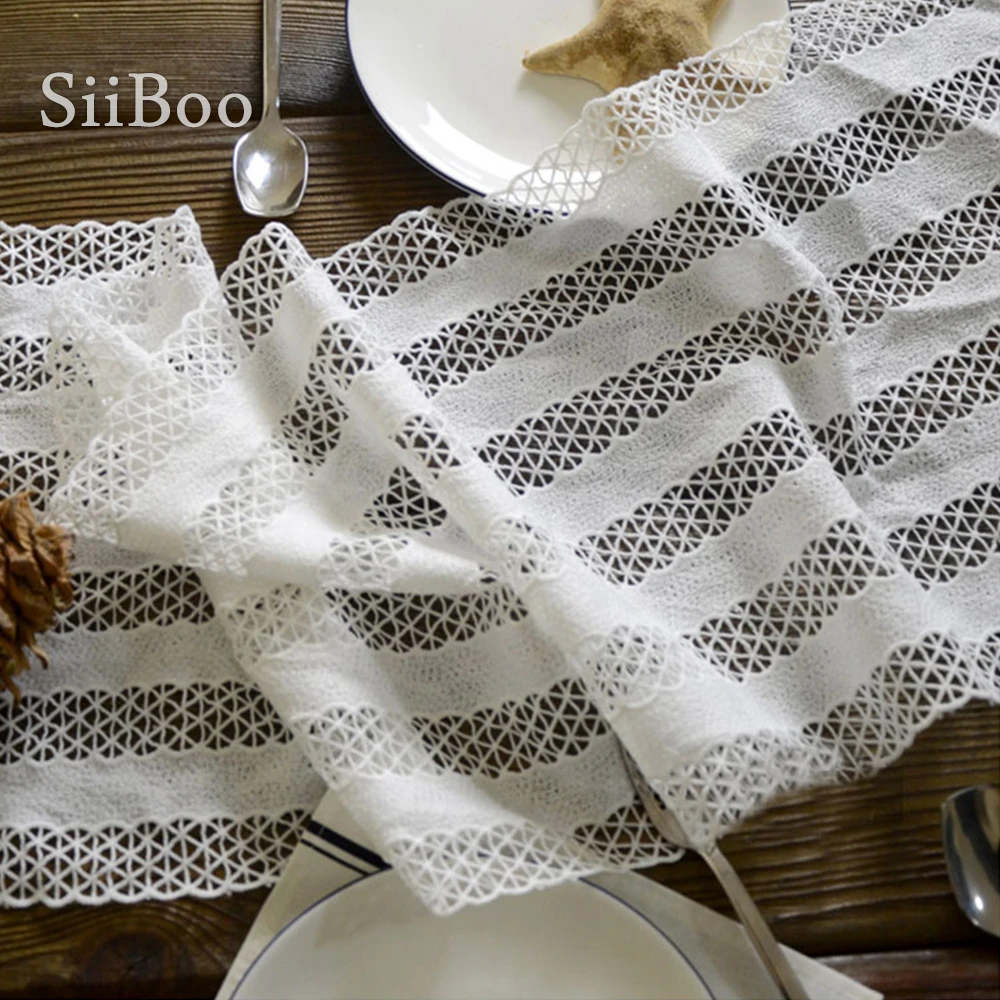 European ins style white striped hollow out lace table runners modern chemin de table tafelloper toalha caminho de mesa SP5237