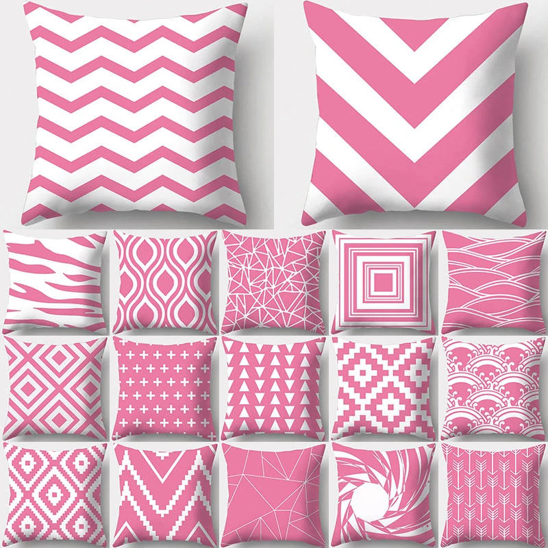 Pink Geometric Pattern Decorative Cushions Pillowcase Polyester Cushion Cover Throw Pillow Sofa Decoration Pillowcover 40924