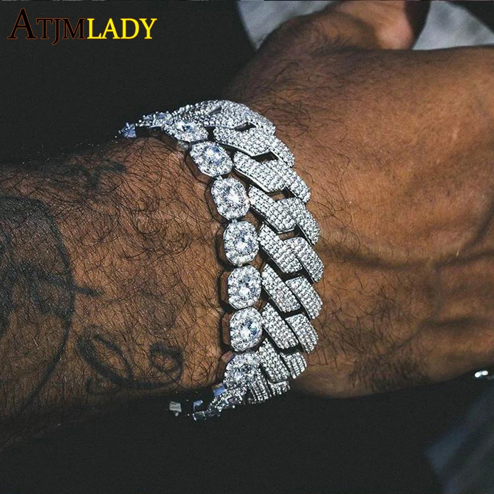 Wholesale New Iced Out Sparking Fashion CZ Prong Miami Cuban Bracelet Micro Paved 5A Cubic Zircon Bling Men Hip Hop Jewelry