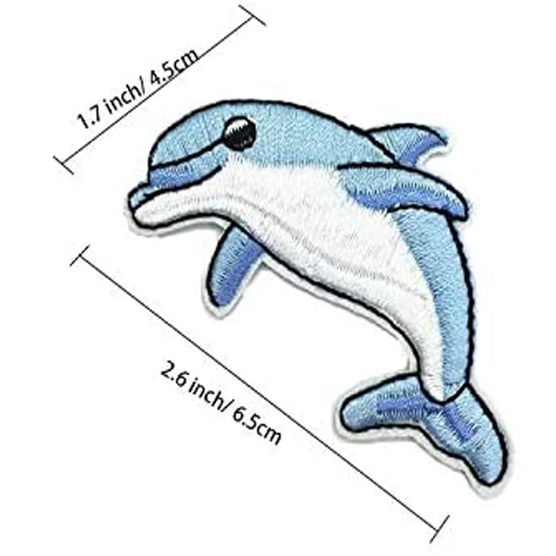 Dolphin Shark Crab Shell Whale Embroidery Patch Ocean Animal Iron on Patches Applique DIY Clothes Decoration