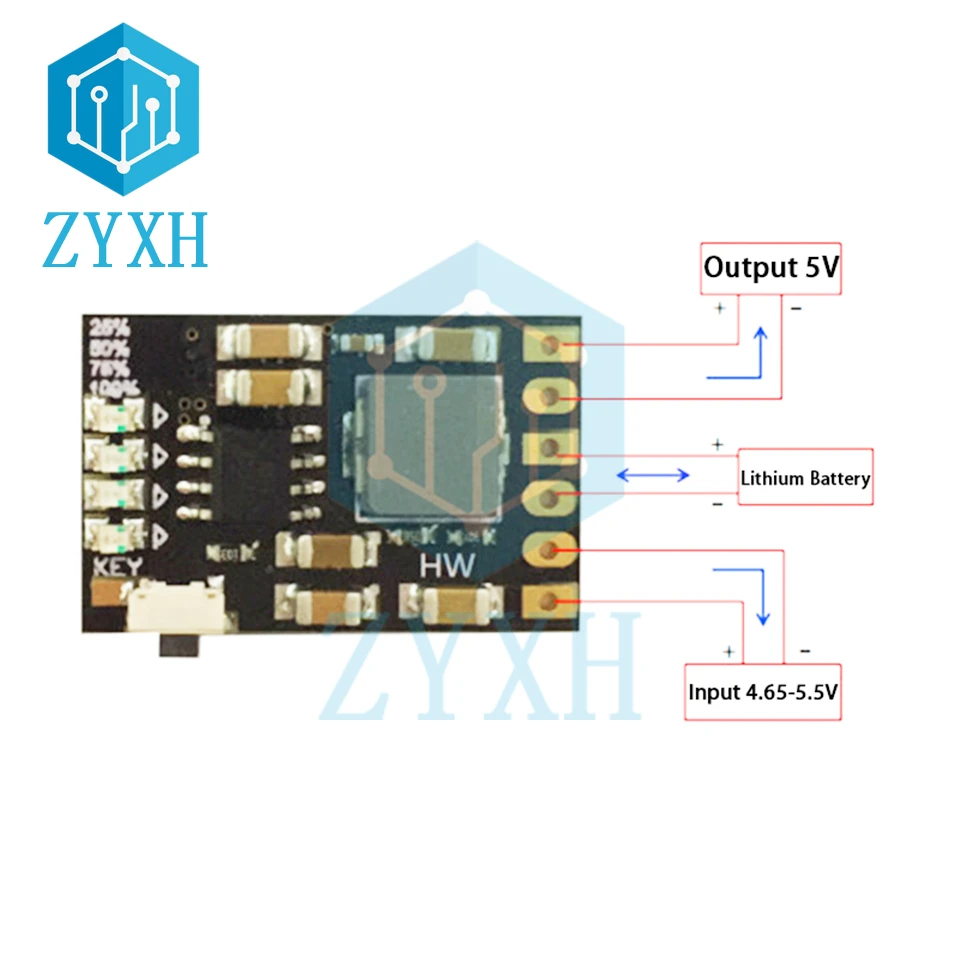 DC 5V 2A 18650 Lithium Li-ion Battery Charging/Discharge Protection Board 2-in-1with LED Indicator/Key Switch For Power Bank