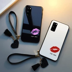 For Samsung A31 A21S A51 71 5G A15 A25 A21 Case Sexy lip print Hard Glass Cover For Samsung A35 A70 A55 A32 A34 A72 A50 A50S