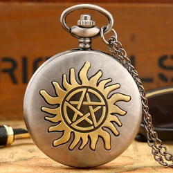 Retro Five-pointed Star Sun Flower Quartz Pocket Watches Necklace Pendant Women's Sweater Chain Men's Gifts Pocket Fob Watches