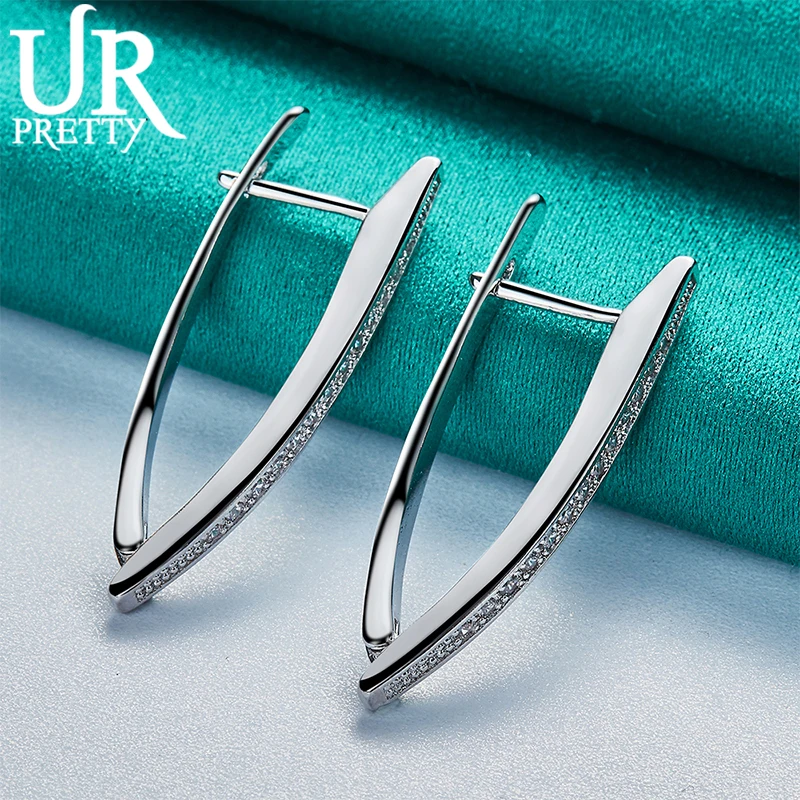 

UPRETTY New 925 Sterling Silver Triangle AAA Zircon Hoop Earring For Women Lady Wedding Engagement Party Charm Jewelry Gift