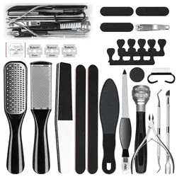 Ensemble d'outils de pédicure professionnels en acier inoxydable, kit de pédicure, râpe à pied, exfoliation, fréquence des callosités, dissolvant de peau, soins des pieds, 23 en 1